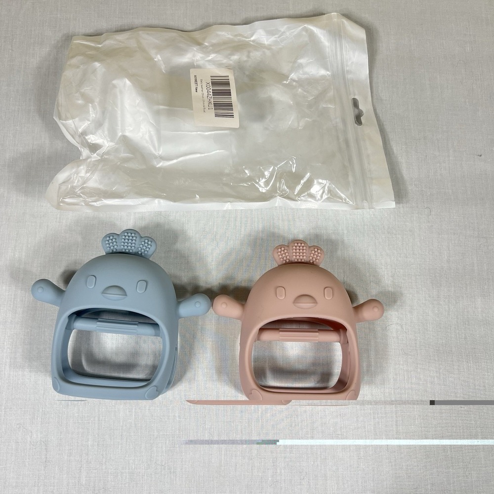 2PCS Silicone Baby Teether  BPA Free Infant Chew Toy Blue Pink